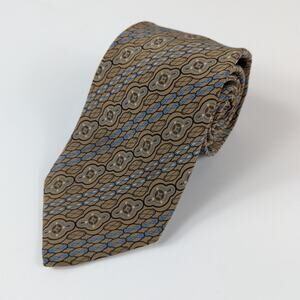 Capucci Creations Mens Necktie Brown Italian 100% Silk Repp Patterned Print Blue